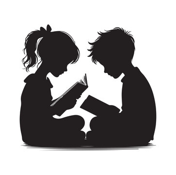 recommend clip art: boy and girl reading book vector silhouette