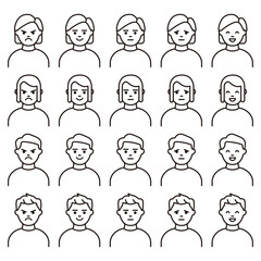 表情パターンのある男女のアバターアイコンのセット（パス編集可能）