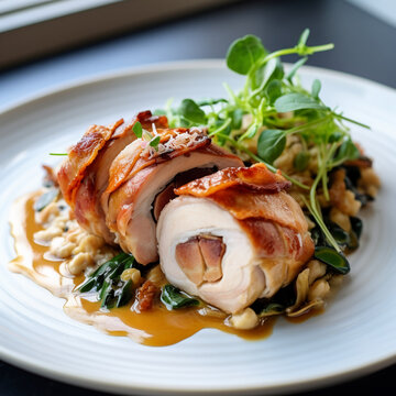 Chicken Ballotine with Truffle, Mushroom, and Prosciutto