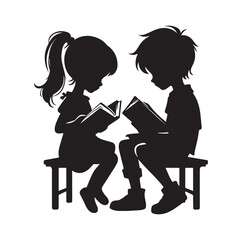 boy and girl reading book vector silhouette