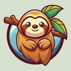 Cute sloth cartoon illustration in sticker design baby wild animal