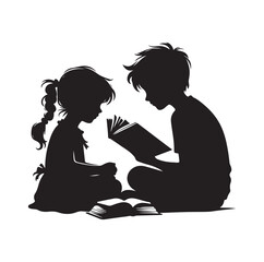 boy and girl reading book vector silhouette