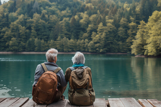 Rentner Ehepaar geniesst die Ruhe an einem See im Sommer