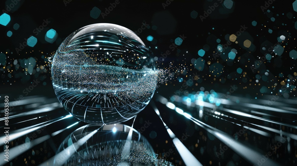 Poster dynamic digital representation of data flow with intricate connections and glowing colors, visually 