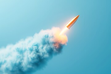 A bright rocket launching into a clear sky with a trail of smoke, symbolizing innovation, speed, and progress in technology and space exploration.