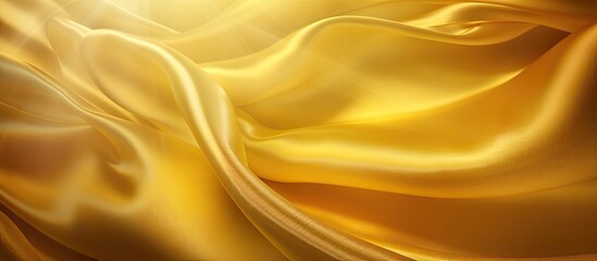 Obraz premium Silky yellow fabric draped elegantly in golden tones on a luxurious background, offering ample copy space for various designs like Christmas, weddings, beauty, and more.