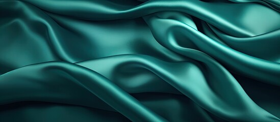 Fototapeta premium Luxurious dark teal green silk satin fabric with a shiny, smooth texture and soft folds, perfect as a luxury background with copy space for designing.