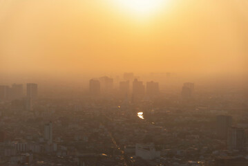 Naklejka premium bad air with PM 2.5 dust in the atmosphere in the city