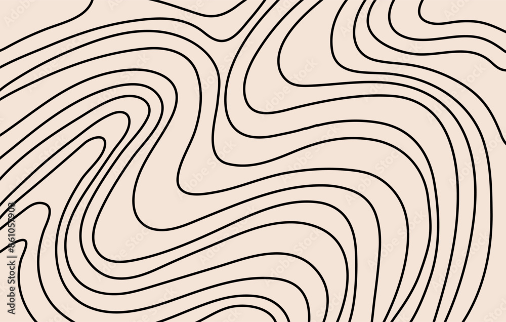 Aufkleber Abstract horizontal background with black linear waves. Trendy vector illustration in style retro 60s, 70s. Black and beige colors