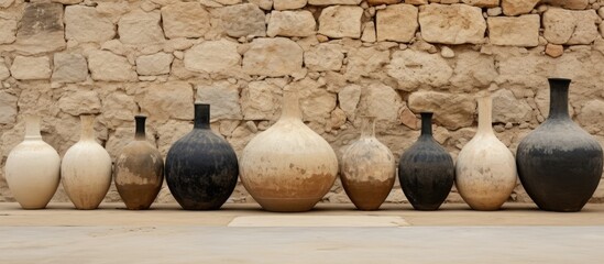 Group of amphorae containers placed closely together, creating an interesting visual with copy...