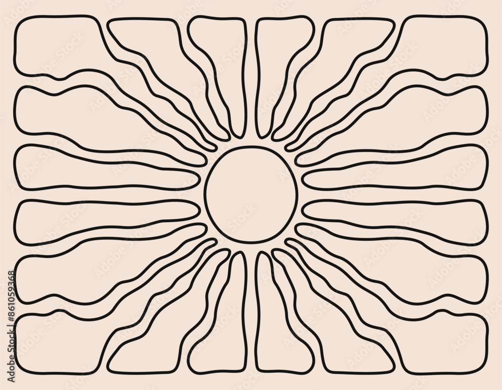 Poster horizontal retro groovy background with linear sunburst in style 60s, 70s. trendy minimal graphic pr