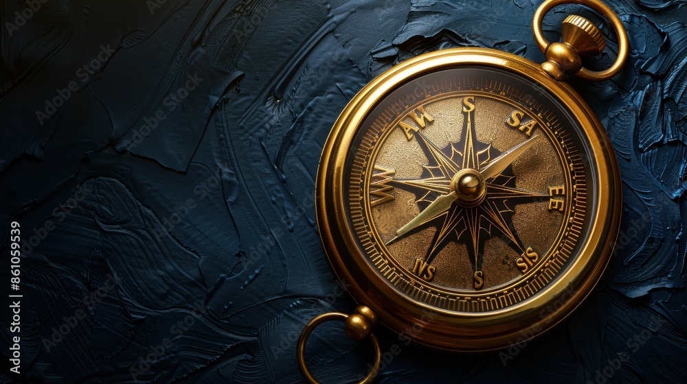 Wall mural Luxurious gold compass on navy background