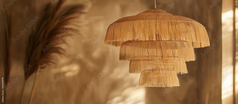 Aufkleber special design natural raffia paper chandelier home. with copy space image. place for adding text or