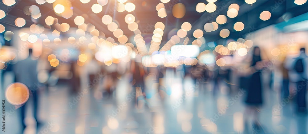 Poster Generic trade show image with blurred defocusing - concept of big business social gathering for international meeting exchange. with copy space image. Place for adding text or design