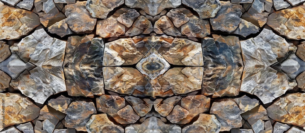 Poster seamless kaleidoscopic pattern of stone wall masonry. with copy space image. Place for adding text or design
