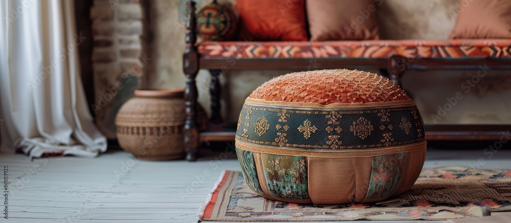 Poster Ottoman pouf isolated on white background. with copy space image. Place for adding text or design