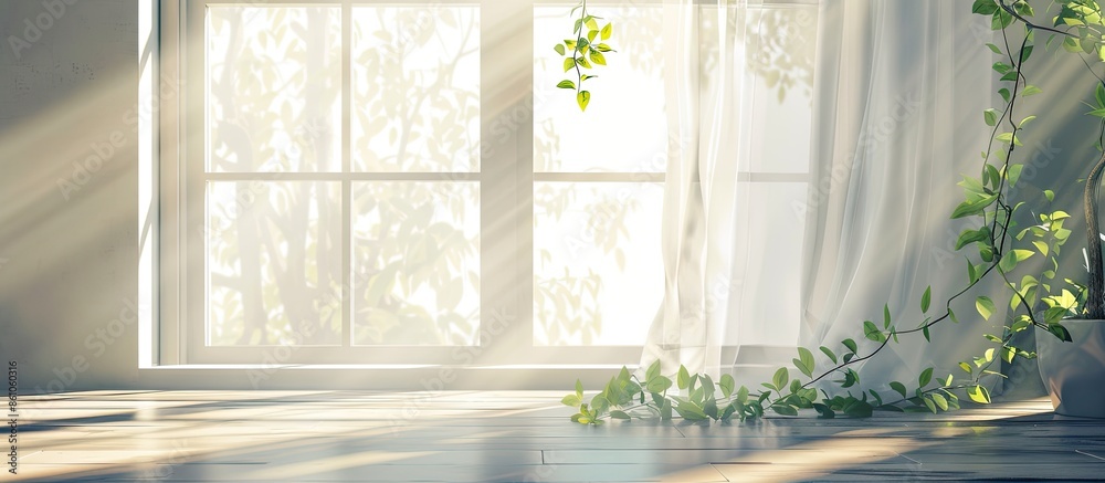 Wall mural sunlight in morning day through white curtain on window. with copy space image. Place for adding text or design - Wall murals