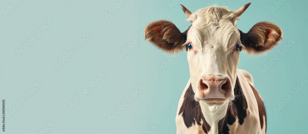 Poster Cow Isolated on pastel background.   Isolated. with copy space image. Place for adding text or design