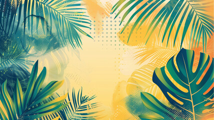 Summer background showcasing palm leaves in vivid colors. An orange and pink summer composition.