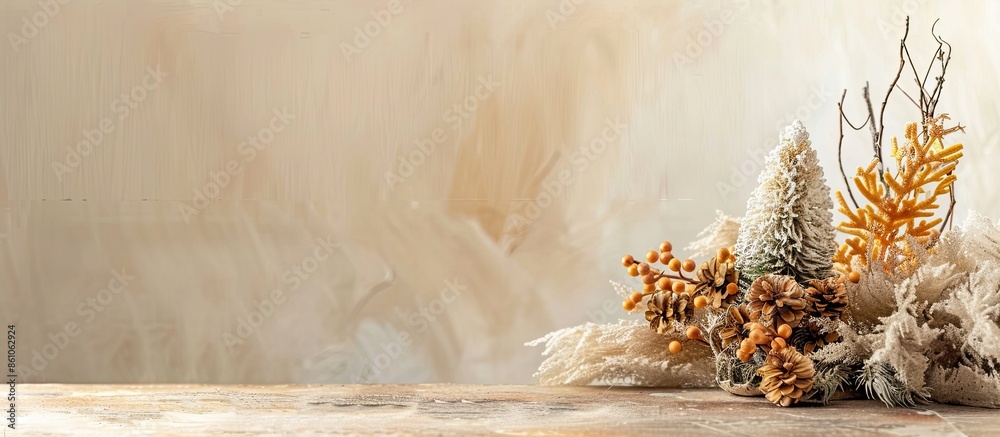 Poster christmas decoration using natural dried moss.holiday season. concept of no waste. with copy space i