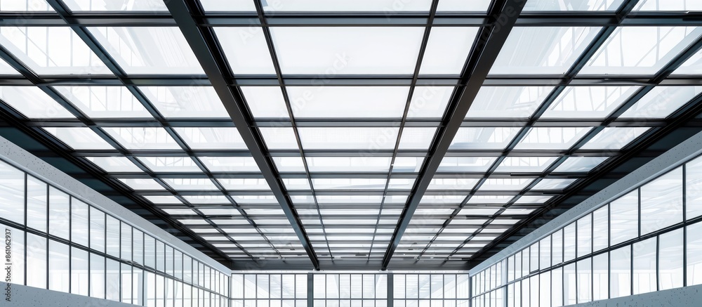 Aufkleber transparent roof covering with black steel frame with industrial concept for light circulation into the room. with copy space image. Place for adding text or design
