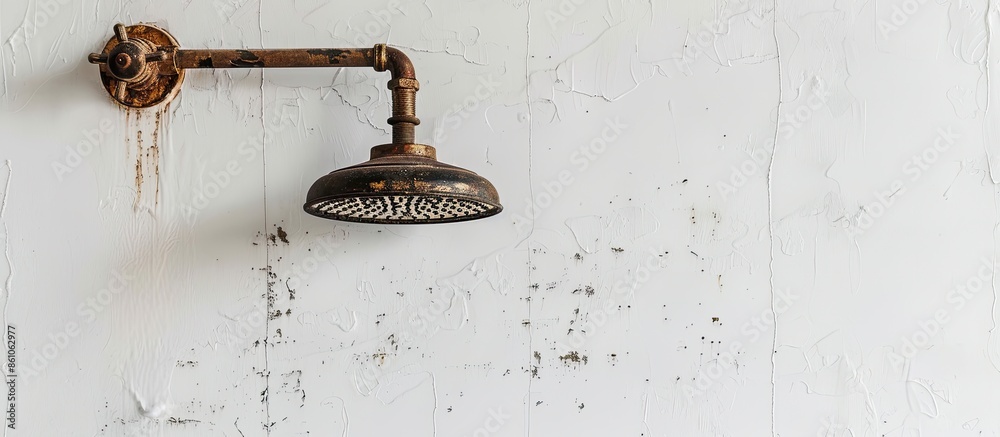 Poster old shower head on white background. with copy space image. Place for adding text or design
