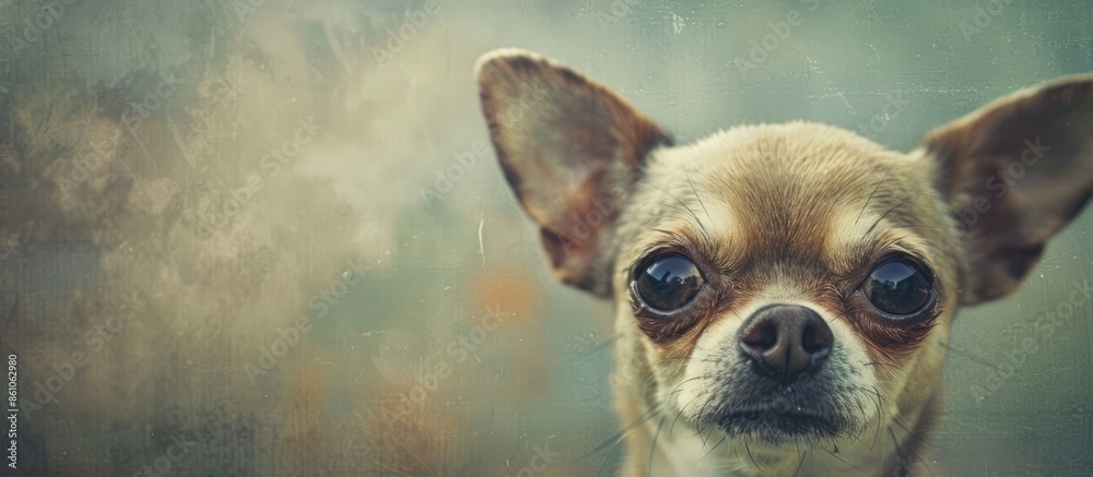 Poster a photo of a tiny cute chihuahua done with a vintage retro instagram filter. with copy space image. 