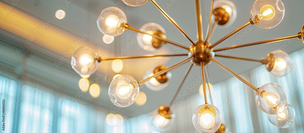 Poster modern light fixture chandelier on ceiling natural light. with copy space image. Place for adding text or design