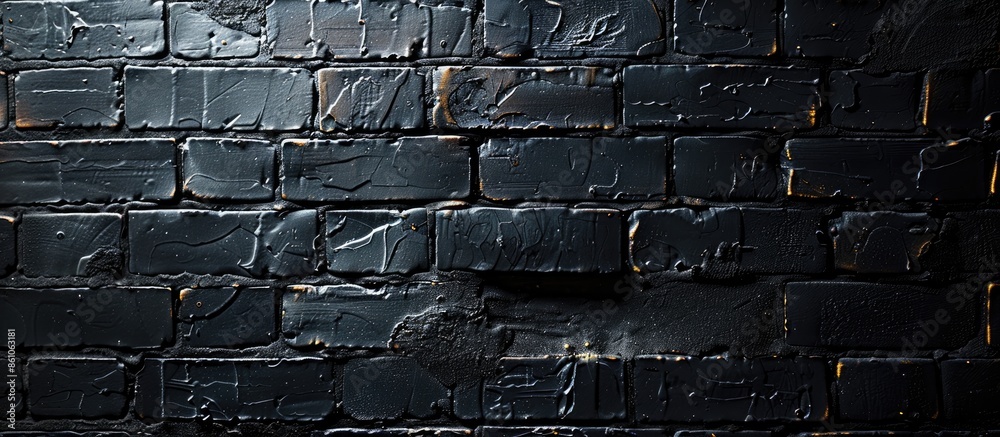 Poster Black brick wall with gradient sunlight by top left to bottom right. Can used for background. with copy space image. Place for adding text or design