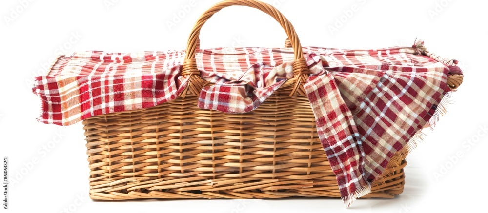Aufkleber Picnic basket, isolated on white. Copy space image. Place for adding text or design