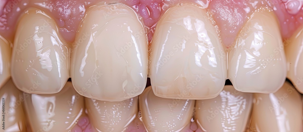 Poster Tooth coloured fillings to close space in the front teeth, before and after. Copy space image. Place for adding text or design