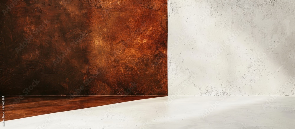 Poster corner of room with two colors of paint on the wall, brown and white. background. wallpaper. . with 
