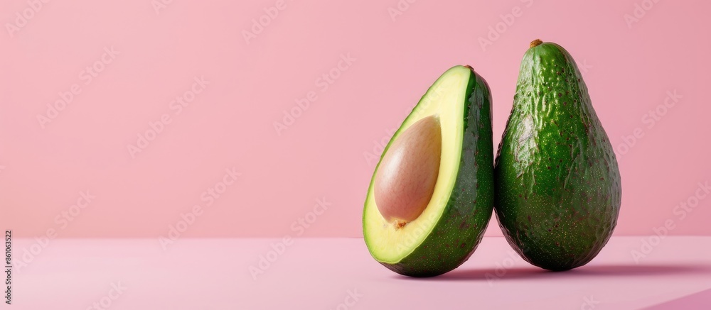 Poster avocado isolated on pastel background with clipping path. with copy space image. place for adding te