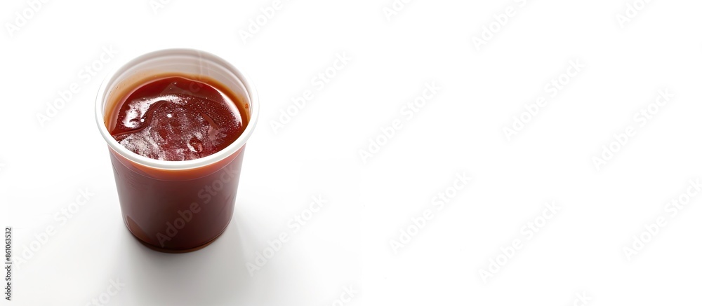 Aufkleber Plastic disposable sauce cup isolated on white. Copy space image. Place for adding text or design