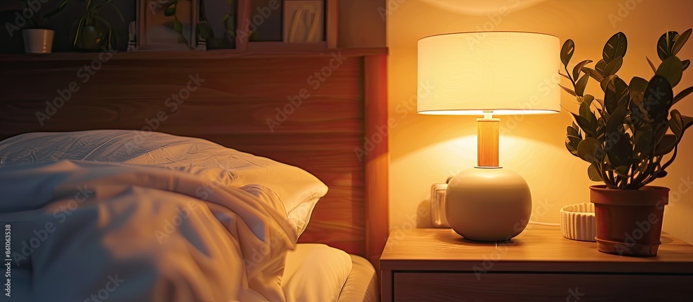 Fototapete lamp on bedside table interior room. with copy space image. place for adding text or design