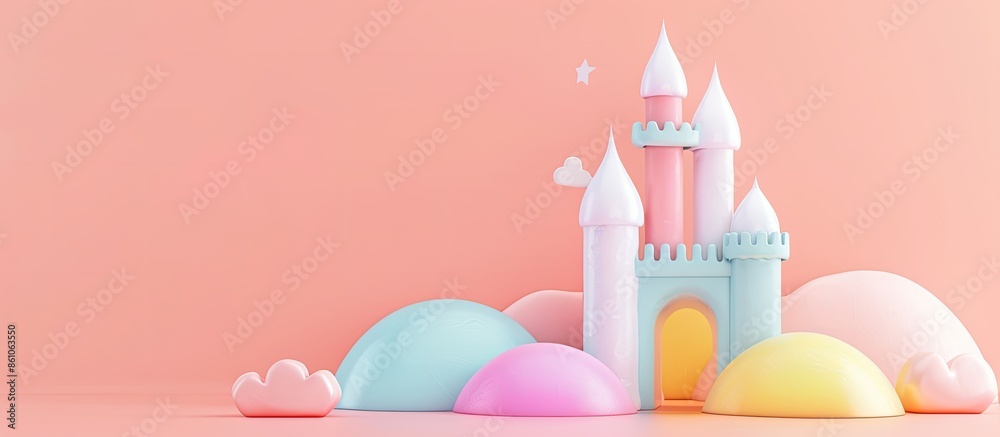 Poster Fairy multicolor elegant simple tower fun. with copy space image. Place for adding text or design