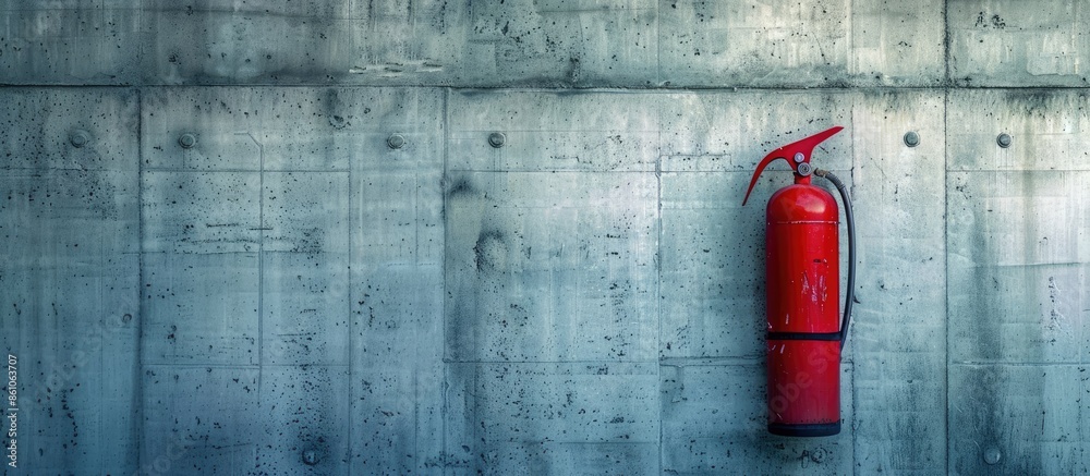 Aufkleber red fire extinguisher on a wall of a building, minimal protection concept, fire protection, template