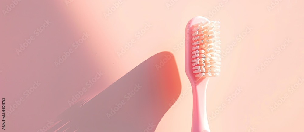 Aufkleber Toothbrush on a pastel background with selective focus and crop fragment. with copy space image. Place for adding text or design