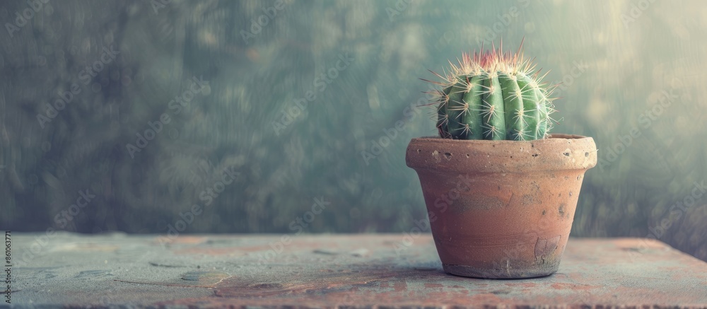Poster Small cactus in the flowerpot for decoration in the house. with copy space image. Place for adding text or design