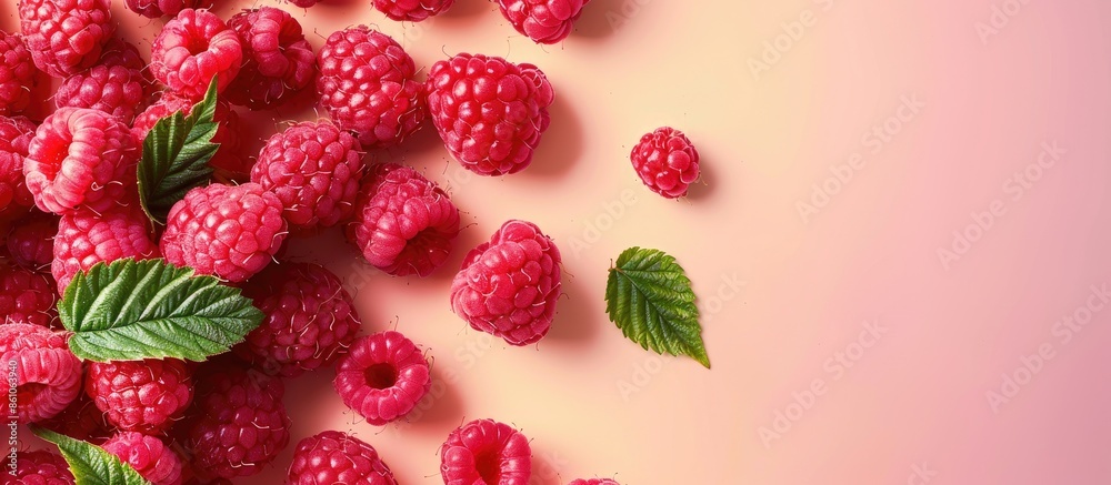 Leinwandbilder Raspberry Isolated on pastel background  Food  Summer. with copy space image. Place for adding text or design