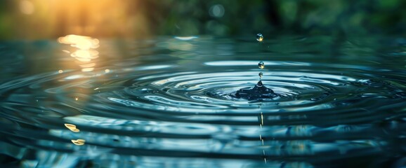 A Single Raindrop Falling, Creating Ripples Of Tranquility And Reflection