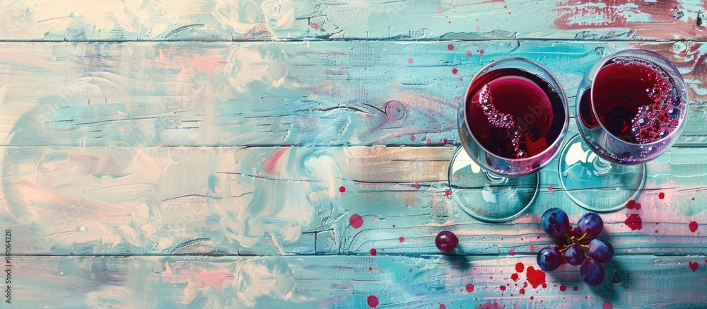 Poster pouring red wine into glasses on old wood pastel background. with copy space image. place for adding