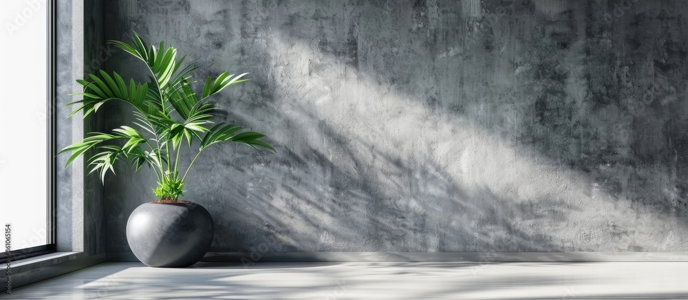 Poster modern interior with plant in the pot. concrete walls and floor in photo studio. with copy space ima