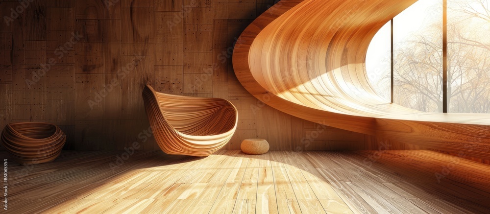 Poster wood furniture guide. interior design. with copy space image. place for adding text or design