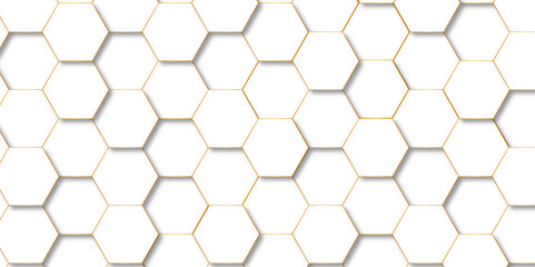 Abstract hexagon background Futuristic concept honeycomb mosaic white and golden background. Surface polygon pattern with glowing hexagon paper texture and futuristic business graphic design.