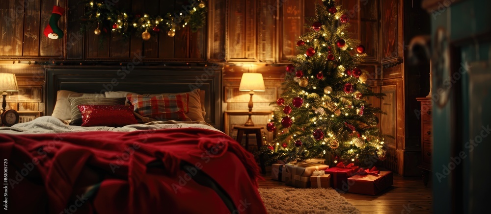 Leinwandbilder christmas tree by the bed. with copy space image. place for adding text or design