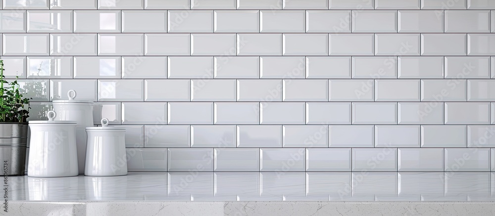 Aufkleber White kitchen with subway tiles. with copy space image. Place for adding text or design