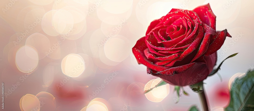 Poster a closeup shoot of a red rose pastel background  Christmas. with copy space image. Place for adding text or design