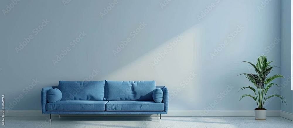 Poster simple living room interior with blue sofa. with copy space image. place for adding text or design
