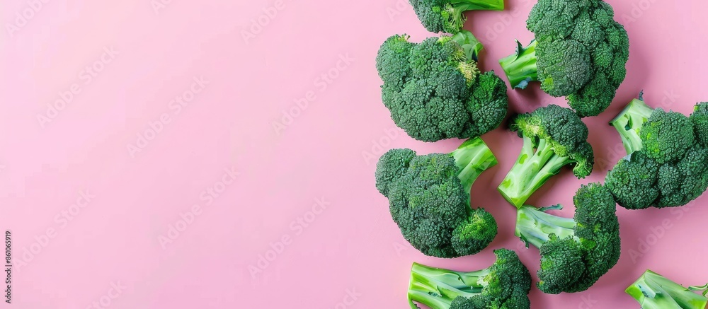 Aufkleber Fresh broccoli Isolated on pastel background Food  Isolated. with copy space image. Place for adding text or design